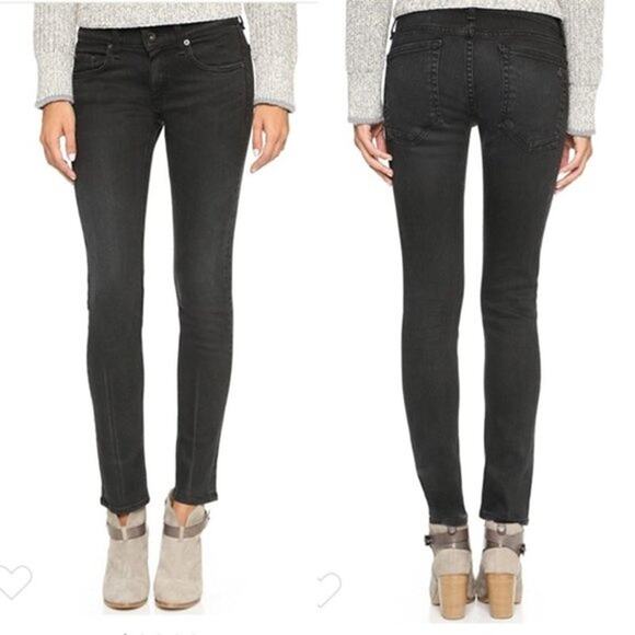 Rag & Bone Black Cotton Blend Tomboy Skinny Clean Black Wash Denim Jeans Size 24 - Picture 1 of 9